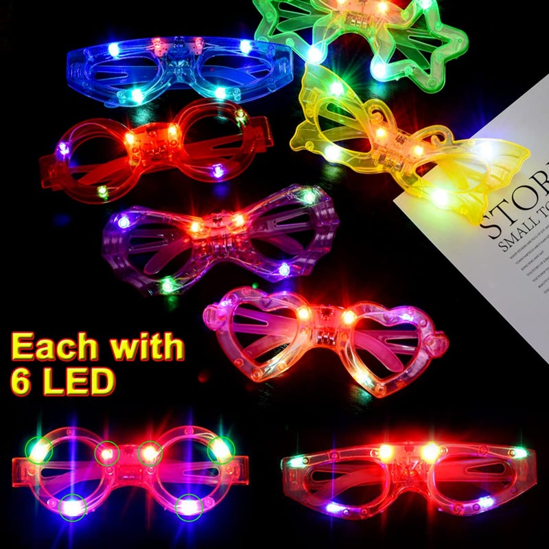 OceanWings 24 Packs LED Glasses for kids Glow in the dark Party Supplies Favor 6 LED 6 Shapes Glasses Flashing Plastic Light up Glass Toys Bulk 3 Replaceable Battery fit New Year Eve Party Supplies Holiday - Image 2